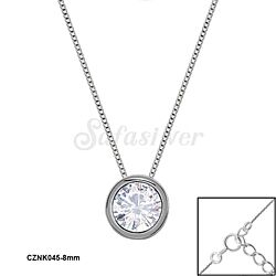 Wholesale 925 Silver 8mm Bezel Round Rhodium Plated CZ Chain Necklace