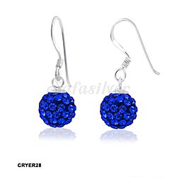 Wholesale 925 Sterling Silver 8mm Sapphire Ball Crystal Earrings
