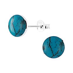 Wholesale 925 Sterling Silver Flat Round synthetic Turquoise Stud Earrings