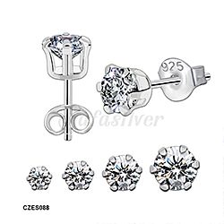 Wholesale 925 Sterling Silver 6 Clip Prong Round Setting CZ Stud Earrings