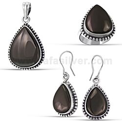 Wholesale 925 Sterling Silver Black Tear Drop Semi-Precious Jewelry Set