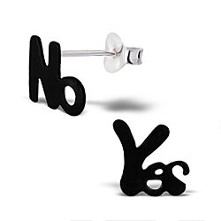 Wholesale 925 Sterling Silver Black Yes No Kids Stud Earrings   