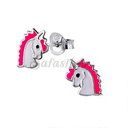 Wholesale 925 Sterling Silver Unicorn Pink And White Enamel Kids Stud Earrings