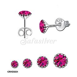 wholesale silver Sterling Claw Fuchsia birthstone stud earrings, in Preciosa crystal with silver finishing