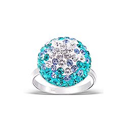 925 STERLING SILVER CRYSTAL AQUAMARINE ROUND RING