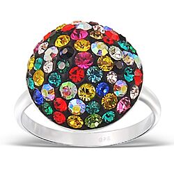 925 STERLING SILVER CRYSTAL DARK MULTI COLOR ROUND RING