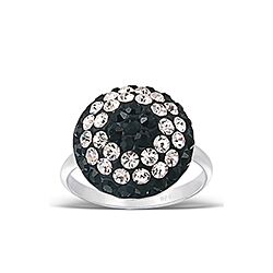 925 STERLING SILVER CRYSTAL JET ROUND RING