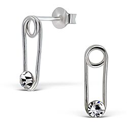 Wholesale 925 Sterling Silver Safety Pin Crystal Stud Earrings