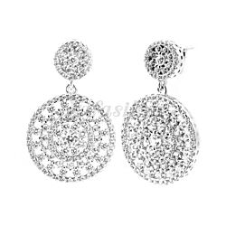 Wholesale 925 Sterling  Silver Circle Shape Dangle Cubic Zirconia Rhodium Plated Stud Earrings