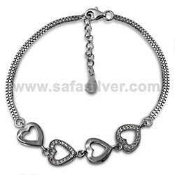 Wholesale 925 Sterling Silver Heart Designs Cubic Zirconia Bracelet