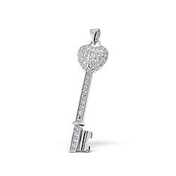 Wholesale Silver Heart Key Cubic Zirconia Pendant