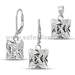 Wholesale 925 Sterling Silver Square Shape Cubic Zirconia Jewelry Set