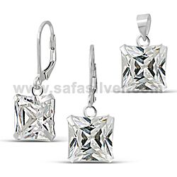 Wholesale 925 Sterling Silver Square Shape Cubic Zirconia Jewelry Set