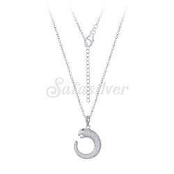 Wholesale Silver Chain 925 Panther Pendant Cubic Zirconia Chain Necklace with Rhodium Plated