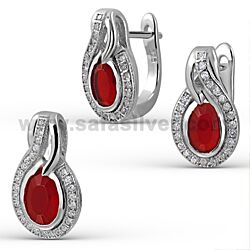 Wholesale 925 Sterling Silver Ruby Fancy Cubic Zirconia Jewelry Set