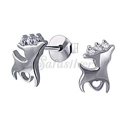Wholesale 925 Sterling Silver Deer Cubic Zirconia Rhodium Plated Stud Earrings