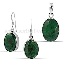 Wholesale 925 Sterling Silver Emerald Oval Semi-Precious Jewelry Set