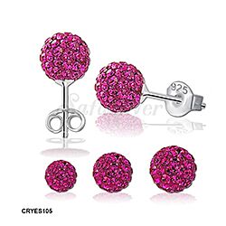 Wholesale 925 Silver Fuchsia Crystal Ball Stud Earrings