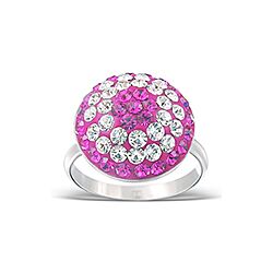 925 STERLING SILVER FUCSHIYA CRYSTAL  COLOR ROUND RING