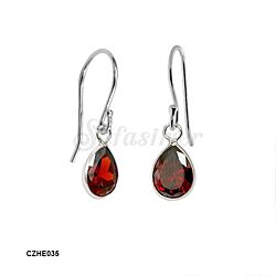 Wholesale 925 Sterling Silver Garnet Tear Drop  CZ Earrings