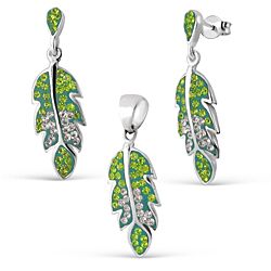 Wholesale 925 Sterling Silver Green Crystal Jewelry Set
