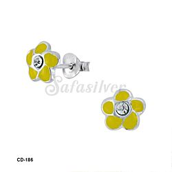 Wholesale 925 Sterling Silver Hand Painted Yellow Flower Kids Stud Earrings