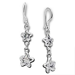 Wholesale 925 Sterling Silver Hanging Star Cubic Zirconia Earrings