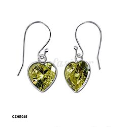 Wholesale 925 Sterling Silver Heart Apple Green Cubic Zirconia Earrings