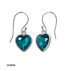 Wholesale 925 Sterling Silver Heart Cut Aqua Blue CZ Earrings