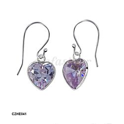 Wholesale 925 Sterling Silver Heart Cut Lavender CZ  Earrings