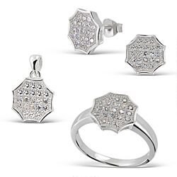 Wholesale 925 Sterling Silver Hexagon Disc Cubic Zirconia Jewelry Set