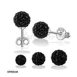 Wholesale 925 Silver Jet Block Crystal Ball Stud Earrings