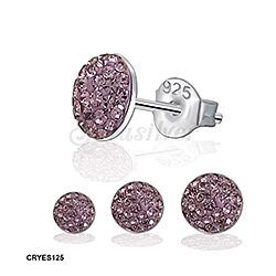 Wholesale 925 Silver Light Amethyst Half Ball Crystal Stud Earrings