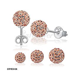 Wholesale 925 Silver Light Peach Crystal Ball Stud Earrings