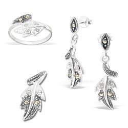 Wholesale 925 Sterling Silver Leaf Marcasite Marcasite Jewelry Set