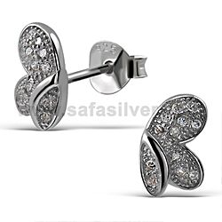 Wholesale Silver CZ Half Butterfly Micro Pave Stud Earrings