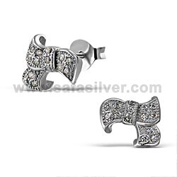 Wholesale 925 Sterling Silver CZ Bow Micro Pave Stud Earrings