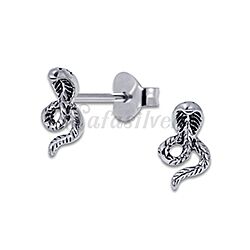 Wholesale Silver 925 King Cobra Snake Oxidized Stud Earrings