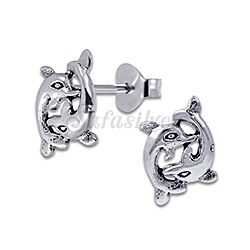 Wholesale Sterling 925 Silver Two Dolphin Oxidized Stud Earrings