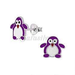 Wholesale 925 Sterling Silver Purple And White Penguin Kids Stud Earrings   