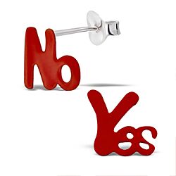 Wholesale 925 Sterling Silver Red Yes No Kids Stud Earrings  