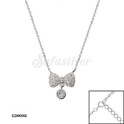 Wholesale 925 Silver Bow Knot Cubic Zirconia Rhodium Plated Necklace
