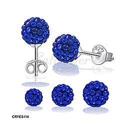 Wholesale 925 Silver Sapphire Crystal Ball Stud Earrings