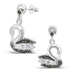 Wholesale 925 Silver Swan Design Marcasite Stud Earrings