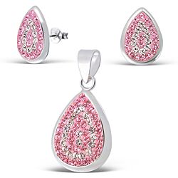 Wholesale 925 Sterling Silver Tear Drop Light Rose Mix Crystal Jewelry Set