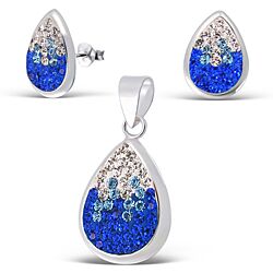 Wholesale 925 Sterling Silver Blue Tear Drop Crystal Jewelry Set
