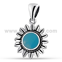 Wholesale 925 Sterling Silver Turquoise Flower Semi Precious Pendant