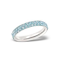 925 STERLING SILVER TWO LINE AQUAMARINE CRYSTAL RING