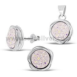 Wholesale 925 Sterling Silver White Druzy Agate Stone Semi-Precious Jewelry Set  