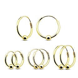 Wholesale 925 Sterling Silver 3mm Gold Plated Ball Bead Charm Hoop Earrings